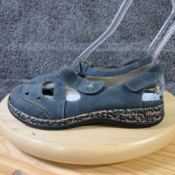 Rieker Shoes Mary Jane Daisy Flats Womens Size 7 Nubuck Leather Blue Slingback - Picture 1 of 8